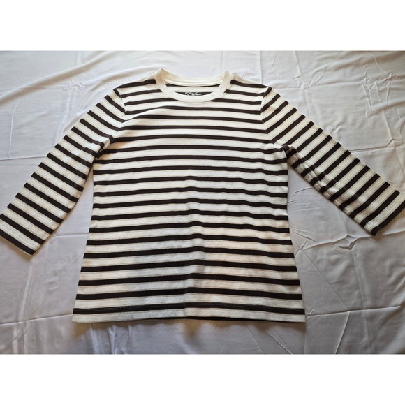 Kim Rogers XL Striped Top Crew Neck 3/4 Sleeve Brown Cream Cotton Blend - Picture 1 of 7